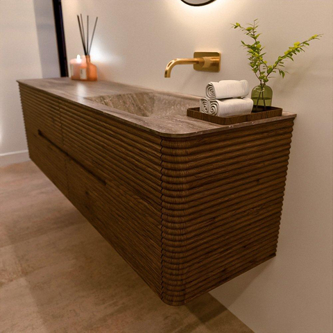 Mondiaz CIRO-DLUX Ensemble de meubles de salle de bains - 170x45x50cm - lavabo solid surface Oza - 1 vasque à droite - sans trous de robinet - 4 tiroirs - Dusk SW1533301