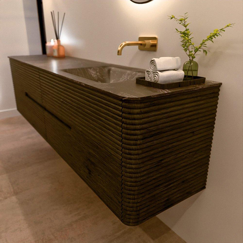 Mondiaz CIRO-DLUX Badkamermeubelset - 190x45x50cm - Solid surface wastafel Lava - 1 wasbak Rechts - zonder kraangaten - 4 lades - Shadow SW1532503