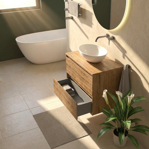 Saniclass Holz Pure Badkamermeubelset - 80x45x62cm - houten topblad - zonder kraangat - 2 lades - mat eiken natural (hout) SW1437508