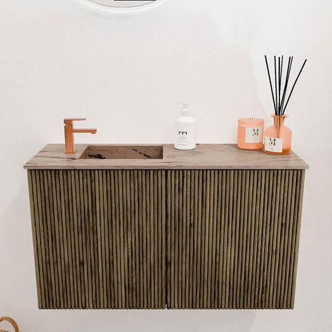 Mondiaz JOYA-DLUX 70cm toiletmeubel - kleur Dusk - Wastafel FAYE positie Links 1 kraangat kleur Arena. SW1425740
