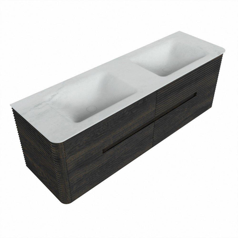 Mondiaz CIRO-DLUX Badkamermeubelset - 150x45x50cm - Solid surface wastafel Opalo - 2 wasbak Dubbel - zonder kraangaten - 4 lades - Shadow SW1532423