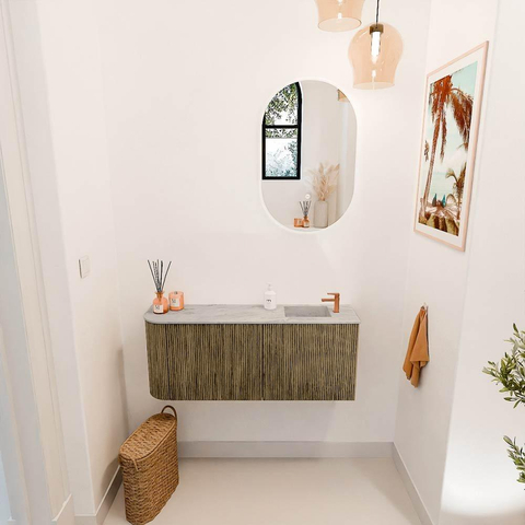 Mondiaz JOYA-DLUX Meuble de salle de bains - 101,6 cm - arrondi gauche couleur Dusk - Vasque FAYE position droite 1 trou de robinet couleur Glace. SW1423170