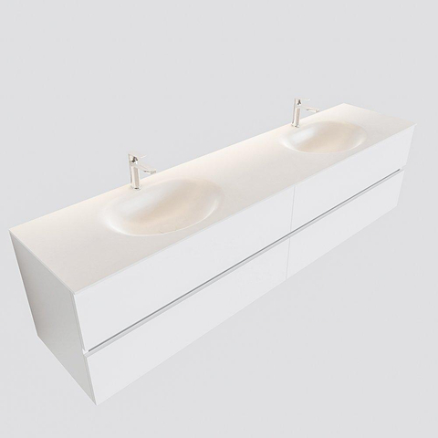 MONDIAZ VICA Ensemble de meuble salle de bain - 200cm - 4 tiroirs - lavabo Moon double - 2 trous de robinet - solid surface talc SW410383