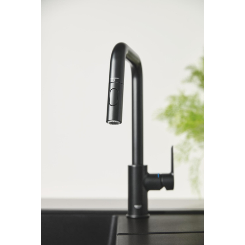 Grohe Start QuickFix Keukenkraan - met uittrekbare handdouche - met dual spray - voorsprong 22.1cm - matte black (mat zwart) SW1028176