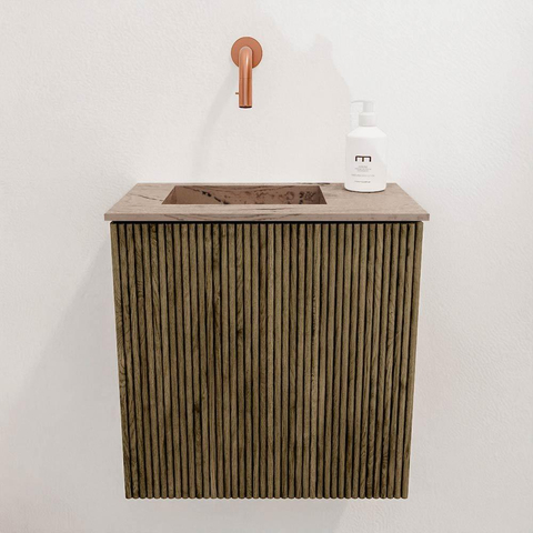 Mondiaz JOYA-DLUX 40cm toiletmeubel - kleur Dusk - Wastafel FAYE positie Links Zonder kraangat kleur Arena. SW1425723
