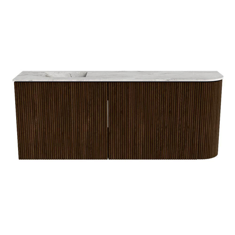 Mondiaz JOYA-DLUX 101.6cm meuble de salle de bains - arrondi droite couleur Walnut - Vasque FAYE position Gauche Sans trou de robinet couleur Glace SW1426205
