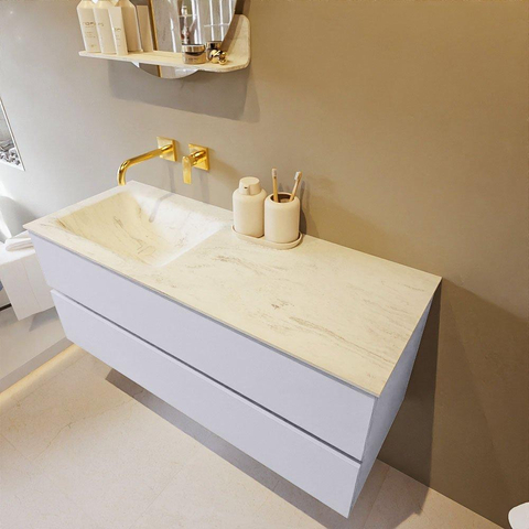 MONDIAZ VICA-DLUX Ensemble meuble de salle de bains - 120cm - meuble bas cale - 2 tiroirs - lavabo encastré cloud gauche - sans trous de robinet - version haute 60cm - opalo SW1088767