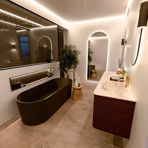 Mondiaz CIRO-DLUX Meuble de salle de bains - 160x45x50cm - Plan de toilette en solid surface Frappe - 1 vasque à droite - 1 trou de robinetterie - 4 tiroirs - Ruby SW1531558