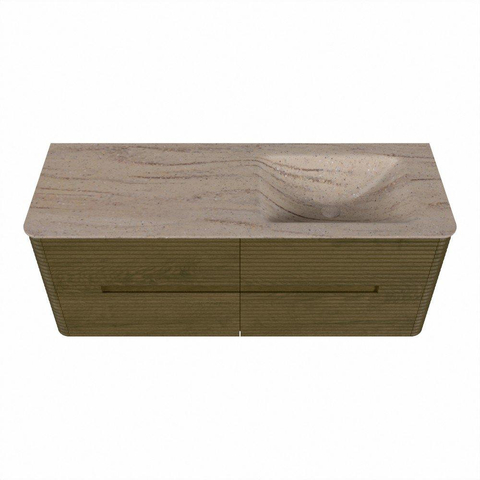 Mondiaz CIRO-DLUX Meuble de salle de bains - 130x45x50cm - Plan vasque solid surface Saba - 1 bassin à droite - sans trous de robinetterie - 4 tiroirs - Dusk SW1533340