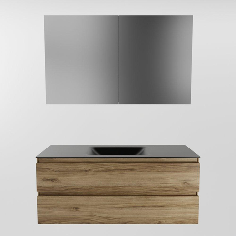 Mondiaz AIVY Ensemble de meuble - 120x45x50cm - 0 trous de robinet - 1 vasque Urban Solid surface - Centre - 2 tiroirs - avec armoire de toilette - Melamine Chai SW892146
