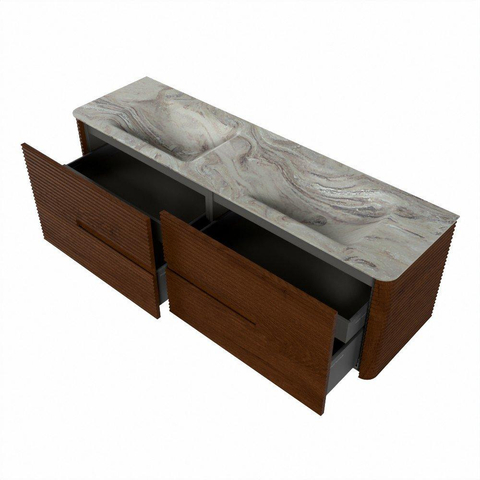 Mondiaz CIRO-DLUX Meuble de salle de bains - 160x45x50cm - Plan vasque solid surface Glace - 2 vasques Double - 2 trous de robinetterie - 4 tiroirs - Ruby SW1531685