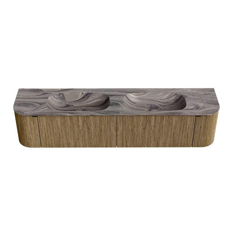 MONDIAZ KURVE-DLUX meuble de salle de bains 200cm arrondi gauche + droite couleur Dusk avec 2 tiroirs et 2 portes. Lavabo STOR SMALL double 2 trous de robinet Sombra. SW1433914