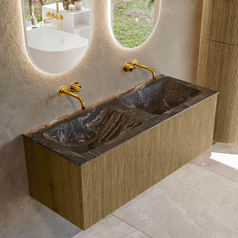 Mondiaz KURVE-DLUX Ensemble de meuble de salle de bains - 120x46x40cm - 1 tiroir - vasque solid surface - double - sans trou de robinet - Dusk SW1415532