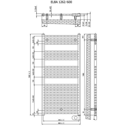 Plieger Elba Electrical Elektrische Designradiator - 126.2x60cm - met thermostaat - 700w - wit SW1027784