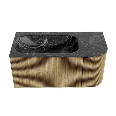 Mondiaz KURVE-DLUX Badkamermeubelset - 95x46x40cm - 1 lade - 1 deur - wastafel solid surface - links - 1 kraangat - Dusk SW1415251