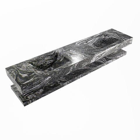 Mondiaz ALAN-DLUX Ensemble de meuble - 200cm - meuble Lava mat - 0 tiroirs - Lavabo Cloud Lava suspendu - vasque Gauche et droite - 2 trous de robinet SW809343