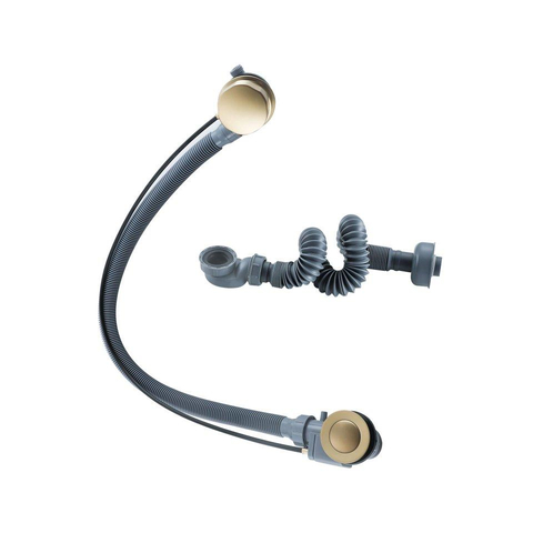 Fortifura Nebbio Badcombinatie-set - thermostaatkraan - glijstang - met geïntegreerde - wandaansluitbocht - gladde doucheslang - ronde handdouche - badvulcombinatie - PVD - geborsteld messing (goud) SW1238078