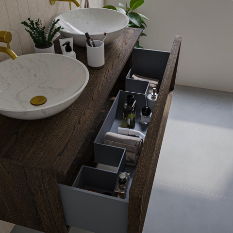 Saniclass Holz Frame Meuble sous lavabo - 120x45x40cm - 1 tiroir - Chêne charcoal SW1420773