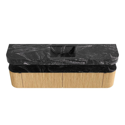 MONDIAZ THOR-DLUX Meuble de salle de bains - 200cm - arrondi gauche + droite - couleur Oak - 2 tiroirs - 2 portes - Vasque suspendue CLOUD Milieu 1 trou de robinet - couleur Lava SW1467014