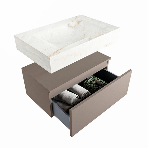 Mondiaz ALAN-DLUX Ensemble de meuble - 70cm - meuble Smoke mat - 1 tiroir - Lavabo Cloud Frappe suspendu - vasque Centre - 1 trou de robinet SW804813