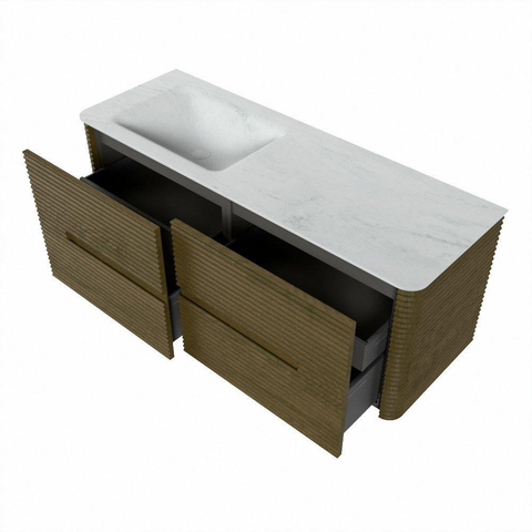 Mondiaz CIRO-DLUX Badkamermeubelset - 130x45x50cm - Solid surface wastafel Opalo - 1 wasbak Links - 1 kraangat - 4 lades - Dusk SW1532949
