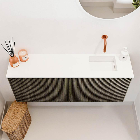 Mondiaz JOYA 100cm meuble de salle de bains - couleur Shadow - Vasque FAYE position Droite Sans trou de robinet couleur Talc SW1421437