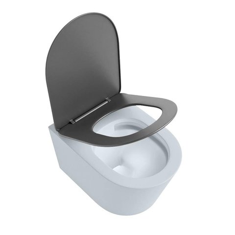 Mondiaz LAVIE WC suspendu – sans bride – 36 x 53 cm – avec abattant softclose – Clay (bleu clair/gris), abattant Dark grey (gris) SW1208598