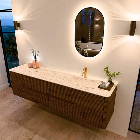 Mondiaz CIRO-DLUX Badkamermeubelset - 190x45x50cm - Solid surface wastafel Nata - 1 wasbak Rechts - 1 kraangat - 4 lades - Dusk SW1533247