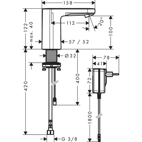 Hansgrohe Vernis Blend wastafelkraan elektr. 230V koud water - hoogglans chroom SW651690