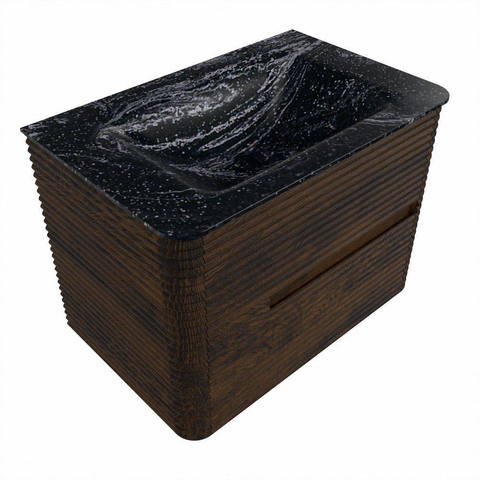 Mondiaz CIRO-DLUX Ensemble meuble de salle de bains - 70x45x50cm - Lavabo solid surface Lava - 1 vasque au milieu - sans trous de robinet - 2 tiroirs - Noyer SW1530142