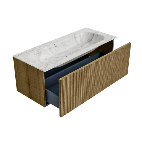 Mondiaz KURVE-DLUX Ensemble meuble de salle de bains - 110x46x40cm - 1 tiroir - vasque solid surface - centre - sans trou de robinet - Dusk SW1415493
