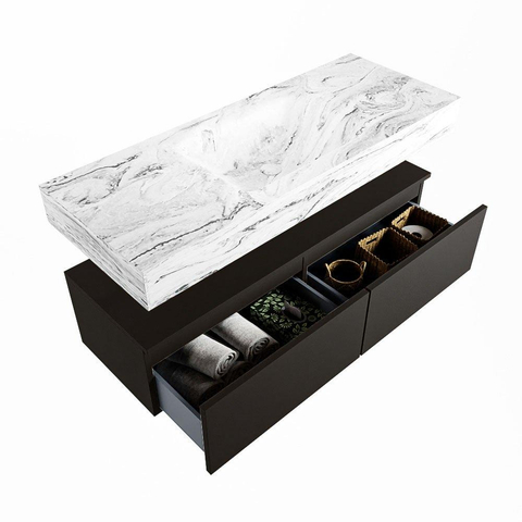 Mondiaz ALAN-DLUX Ensemble de meuble - 120cm - meuble Urban mat - 2 tiroirs - Lavabo Cloud Glace suspendu - vasque Centre - 1 trou de robinet SW805878