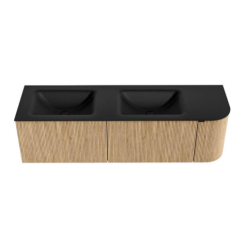 MONDIAZ KURVE meuble de salle de bains 155cm avec module 25 R couleur Oak avec 2 tiroirs et 1 porte. Lavabo CLOUD double / gauche sans trou de robinet Urban. SW1138408