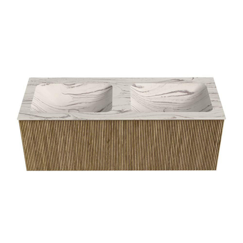 MONDIAZ KURVE-DLUX meuble de salle de bains 120cm couleur Dusk avec 1 tiroir et 0 porte. Lavabo LEAF Double sans trou de robinet Nata. SW1432407