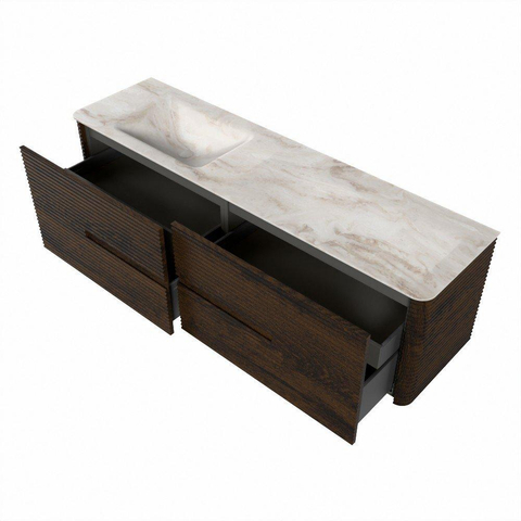 Mondiaz CIRO-DLUX Ensemble meuble de salle de bains - 170x45x50cm - lavabo solid surface Frappe - 1 bassin à gauche - sans trous de robinet - 4 tiroirs - Noyer SW1530255