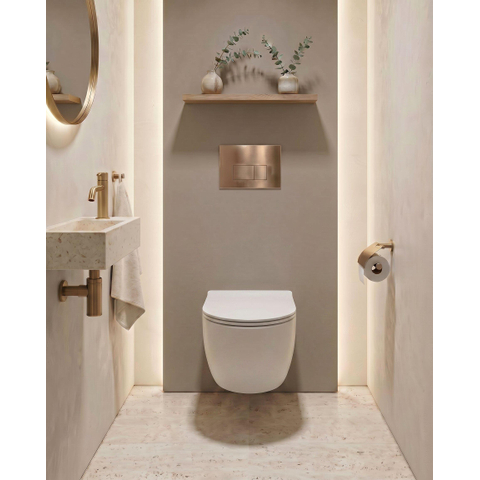 QeramiQ Dely Swirl Toiletset - 36.3x51.7cm - Geberit UP720 Duofix Sigma inbouwreservoir - slim zitting - koperen bedieningsplaat - rechthoekige knoppen - wit glans SW1414002