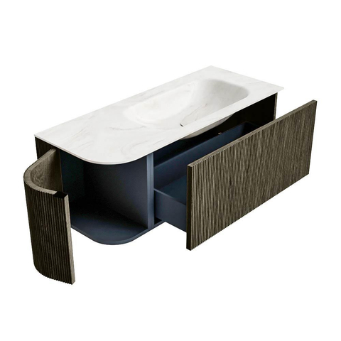 Mondiaz KURVE-DLUX Badkamermeubelset - 115x46x40cm - 1 lade - 1 deur - wastafel solid surface - rechts - zonder kraangat - Shadow SW1414450