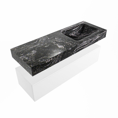 Mondiaz ALAN-DLUX Ensemble de meuble - 130cm - meuble Talc mat - 1 tiroir - Lavabo Cloud Lava suspendu - vasque droite - 0 trous de robinet SW807919