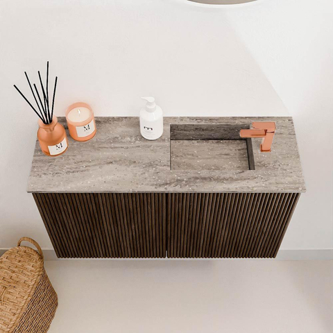 Mondiaz JOYA-DLUX 70cm toiletmeubel - kleur Walnut - Wastafel FAYE positie Rechts 1 kraangat kleur Oza. SW1424574