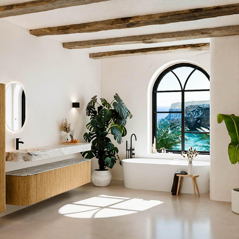 MONDIAZ THOR-DLUX 200cm meuble de salle de bains arrondi gauche + droite couleur Oak avec 2 tiroirs et 2 portes. Vasque suspendue CLOUD Gauche 1 trou de robinet couleur Glace. SW1466937