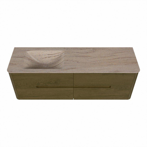 Mondiaz CIRO-DLUX Ensemble de meubles de salle de bains - 150x45x50cm - plan-vasque Solid Surface Saba - 1 vasque à gauche - sans trous de robinetterie - 4 tiroirs - Dusk SW1533354