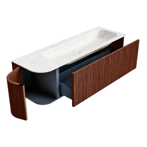 Mondiaz KURVE-DLUX Badkamermeubelset - 145x46x40cm - 1 lade - 1 deur - wastafel solid surface - rechts - 1 kraangat - Ruby SW1415869