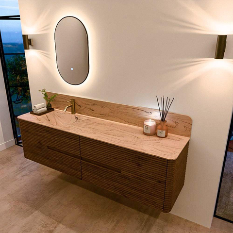 Mondiaz CIRO-DLUX Badkamermeubelset - 180x45x50cm - Solid surface wastafel Arena - 1 wasbak Links - 1 kraangat - 4 lades - Dusk SW1533084