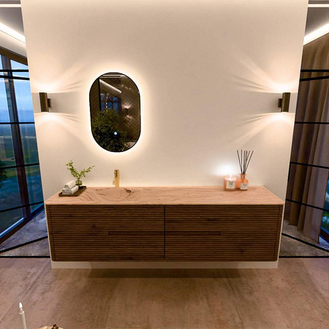 Mondiaz CIRO-DLUX Meuble de salle de bains - 190x45x50cm - Plan-vasque en solid surface Arena - 1 vasque à gauche - 1 trou de robinet - 4 tiroirs - Dusk SW1533127
