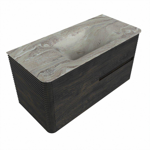 Mondiaz CIRO-DLUX Badkamermeubelset - 100x45x50cm - Solid surface wastafel Glace - 1 wasbak Midden - zonder kraangaten - 2 lades - Shadow SW1532190