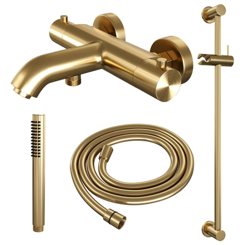 Robinet de baignoire Brauer Gold Edition - barre de douche - 2 fonctions - 2 boutons lisses - douchette à main 1 fonction - PVD - or brossé SW1164603