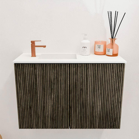 Mondiaz JOYA 60cm toiletmeubel - kleur Shadow - Wastafel FAYE positie Links 1 kraangat kleur Talc. SW1421388