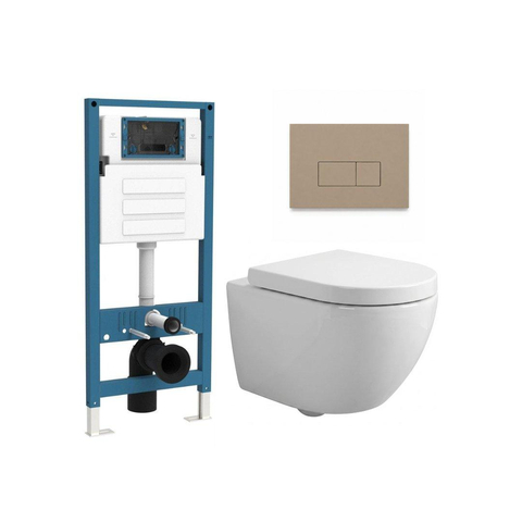 QeramiQ Dely Swirl Compact Ensemble WC - réservoir encastré QeramiQ flush - abattant 25 mm - plaque de commande en plastique taupe - boutons rectangulaires - blanc brillant SW1590640