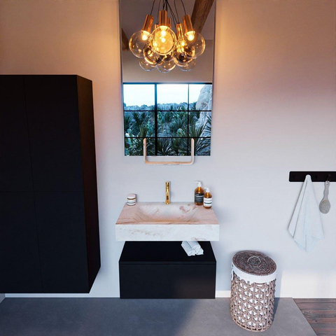 Mondiaz ALAN-DLUX Ensemble de meuble - 70cm - meuble Urban mat - 1 tiroir - Lavabo Cloud Frappe suspendu - vasque Centre - 1 trou de robinet SW804679