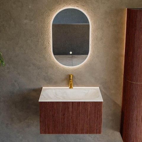 Mondiaz KURVE-DLUX Ensemble de meuble de salle de bains - 70x46x40cm - 1 tiroir - lavabo solid surface - central - 1 trou de robinet - Ruby SW1415827